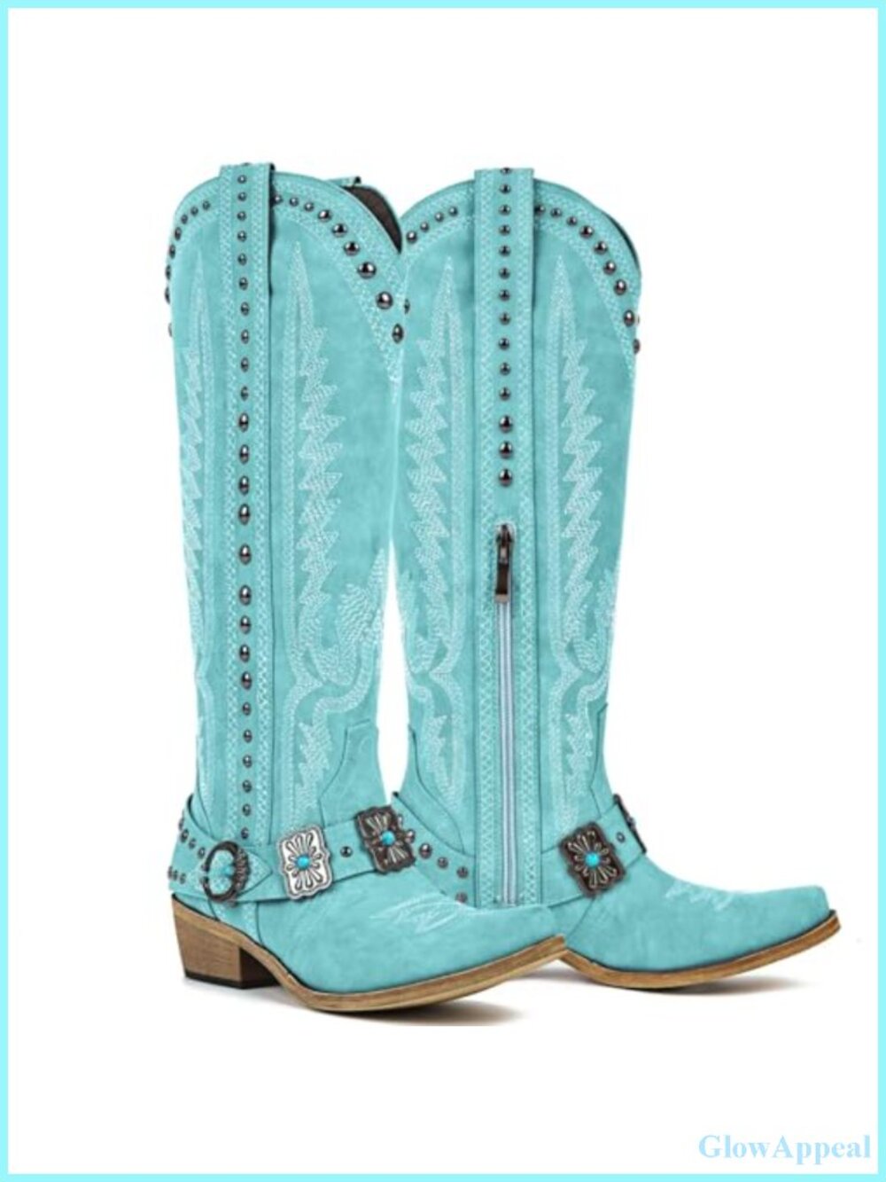 Knee High Cowboy Boots Embroidered Snip Toe Block Heel Western Boots